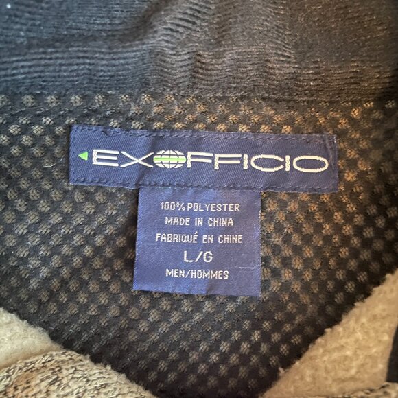 Exofficio Men L Tan Black Fleece 1/4 Snap Pullover Jacket Zip Pocket Gorpcore - Picture 7 of 7